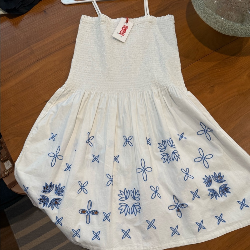 White Dress with Blue Embroidery
